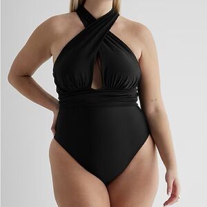 NWT Express Ruched Convertible Body Contour One-Piece Swimsuit Large